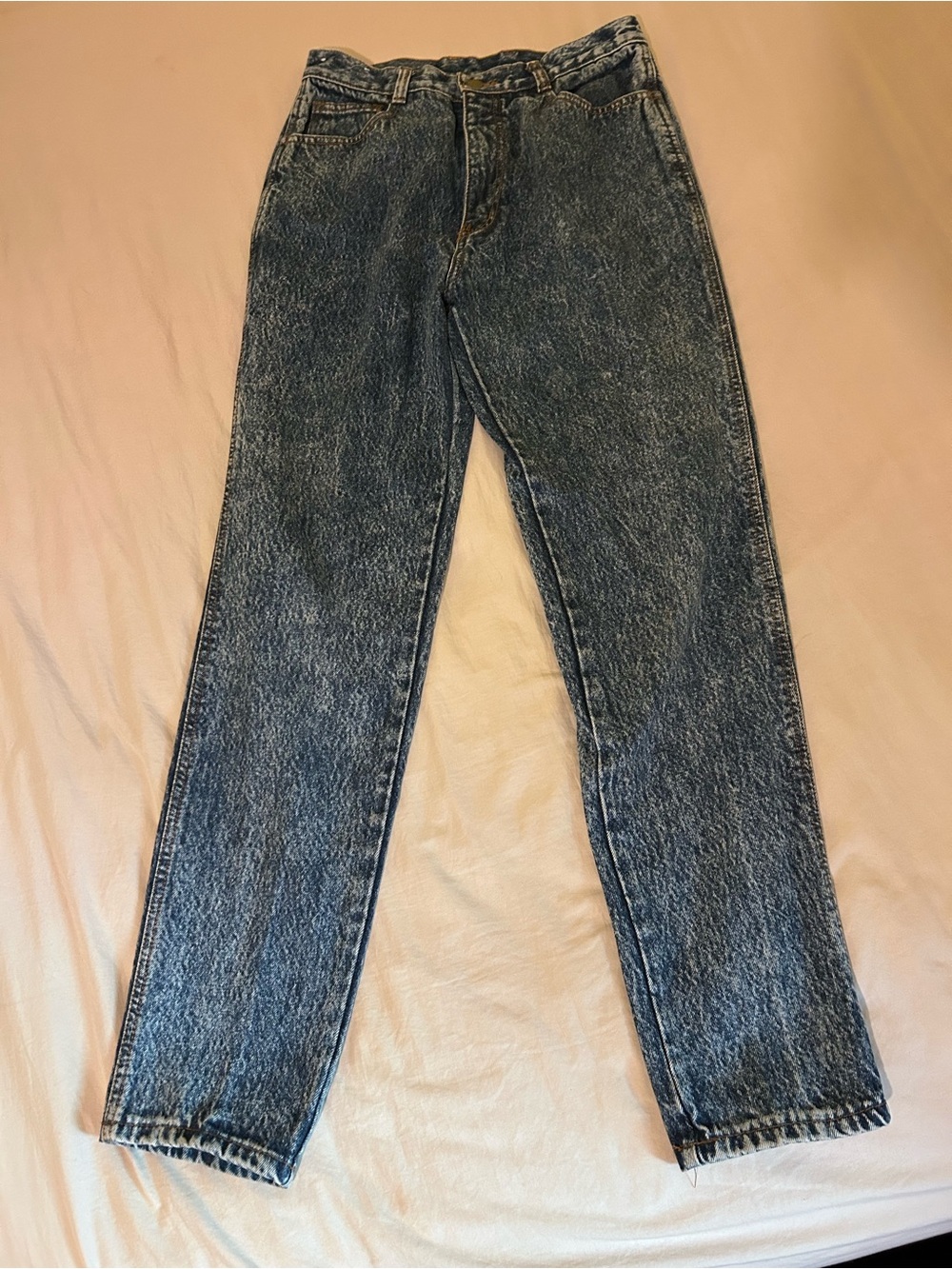 Roglin's Women's Blue Acid Wash Denim Jeans Regular Fit 5-Pocket Zip/Button 80s